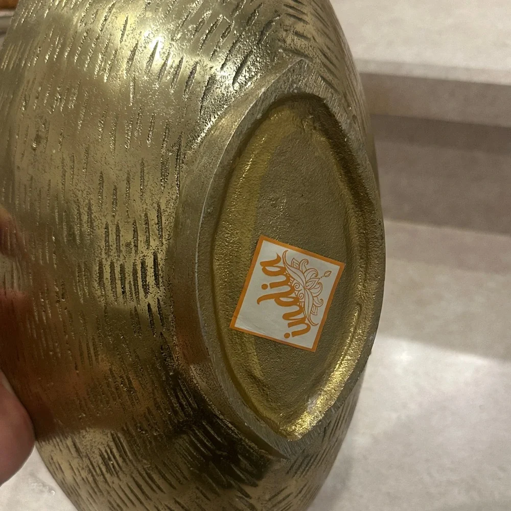Indiana Glass Blue Interior Gold-Textured Wall Bowl